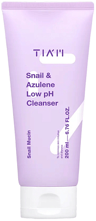 Tiam~Успокаивающий гель для умывания с азуленом и муцином улитки~Snail & Azulene Low pH Cleanser