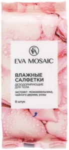 Eva Mosaic~Дезодорирующие влажные салфетки для тела с экстрактом чайного дерева и розы~Rosa