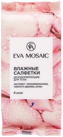 Eva Mosaic~Дезодорирующие влажные салфетки для тела с экстрактом чайного дерева и розы~Rosa