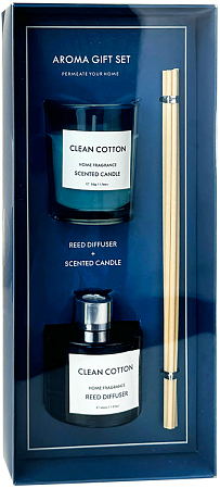 Home Fragrance~Набор Аромасвеча+Аромадиффузор с ароматом хлопка~Clean Cotton