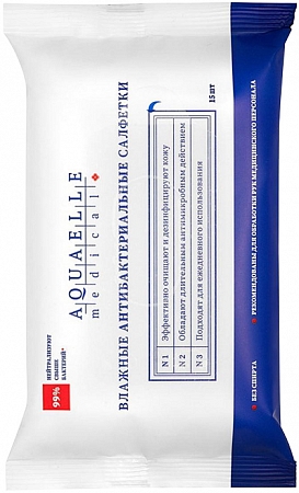 Aquaelle~Влажные антибактериальные салфетки Medical, 15 шт