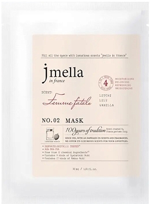 Jmella~Увлажняющая тканевая маска c гиалуроновой кислотой~In France Femme Fatale Mask