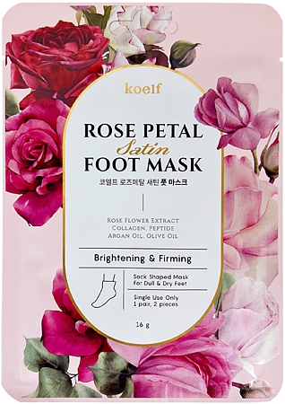 Koelf~Cмягчающая маска-носочки в экстрактом розы~Rose Petal Satin Foot Mask