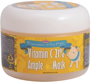 Elizavecca~Осветляющая разогревающая маска с 21% витамина C~Milky Piggy Vitamin C 21% Ample Mask