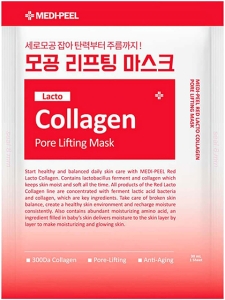 MediPeel~Подтягивающая тканевая лифтинг-маска для сужения пор с коллагеном~Red Lacto Collagen Pore 