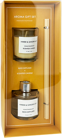 Home Fragrance~Набор Аромасвеча+Аромадиффузор с ароматом амбры и имбирной лили~Amber&Ginger Lily
