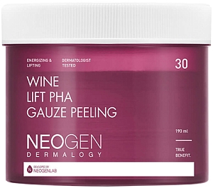 Neogen~Винные пилинг-пэды с комплексом кислот~Dermalogy Wine Lift PHA Gauze Peeling