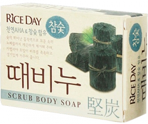 CJ Lion~Мыло-скраб на основе древесного угля для лица и тела~Rice Day Scrub Body Charcoal Soap