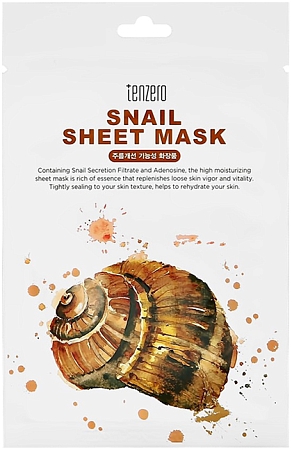 Tenzero~Восстанавливающая тканевая маска с муцином улитки~Snail Sheet Mask