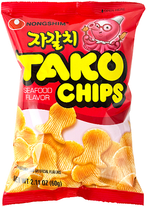 Nongshim~Пшеничные чипсы со вкусом осьминога~Tako Chips (Корея)