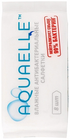Aquaelle~Влажные антибактериальные салфетки, 8 шт