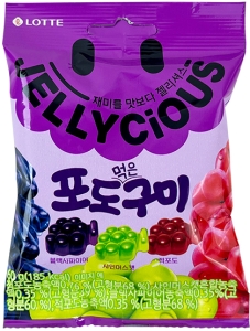 Lotte~Жевательный мармелад со вкусом трёх видов винограда (Корея)~Jellycious Mix Grape