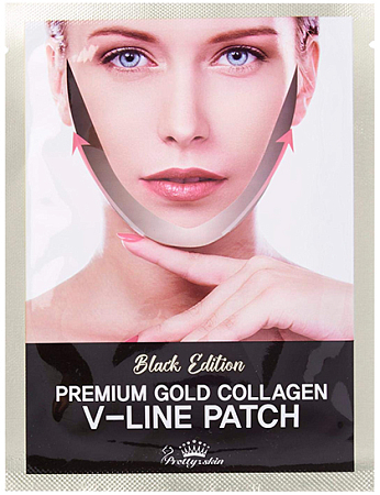 Pretty Skin~Маска для коррекции контура лица~Black Edition Premium Gold Collagen V-Line Patch