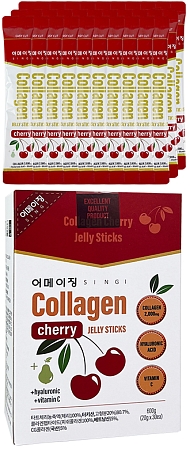 Singi~Коллагеновое желе со вкусом вишни и витамином С, БАД, 30 шт~Collagen Cherry Jelly Sticks