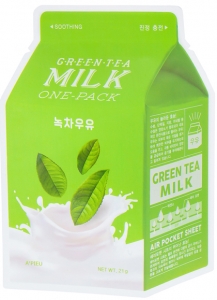 Apieu~Успокаивающая тканевая маска с экстрактом зеленого чая и гамамелиса ~Green Tea Milk One-Pack