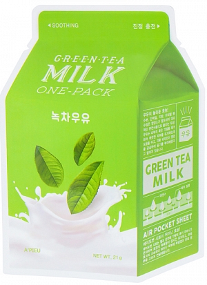 Apieu~Успокаивающая тканевая маска с экстрактом зеленого чая и гамамелиса ~Green Tea Milk One-Pack