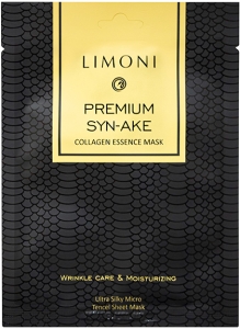 Limoni~Антивозрастная тканевая маска с пептидами~Premium Syn-Ake Сollagen Essence Mask