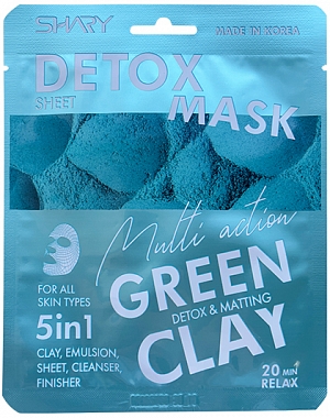 Shary~Очищающая тканевая маска-эмульсия с зеленой глиной~Green clay