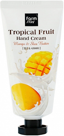 FarmStay~Антивозрастной крем для рук с манго~Tropical Fruit Hand Cream Shea Butter and Mango