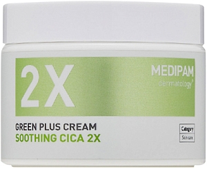 Medipam~Успокаивающий крем двойной уход с центеллой~Green Plus 2X Cream Soothing Cica