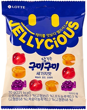 Lotte~Жевательный мармелад со вкусом апельсина, винограда и персика (Корея)~Gummy Jelly Original