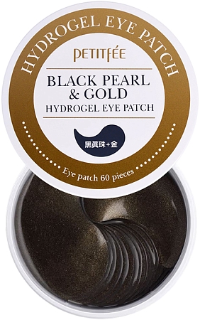 Petitfee~Подтягивающие гидрогелевые патчи с черным жемчугом и золотом~Black Pearl & Gold Eye Patch