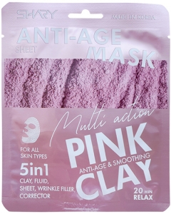 Shary~Омолаживающая тканевая маска-флюид с розовой глиной~Pink clay